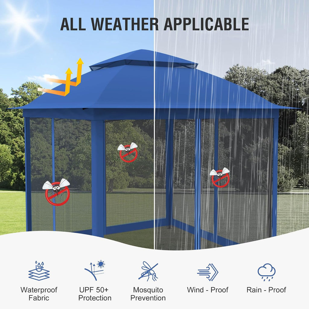 Pop Up Gazebo 11x11, Outdoor Instant Canopy Shelter Tent with Mosquito Netting Metal Frame Storage Bag for Patio Garden Backyard.(Dark Blue) (Dark Blue)