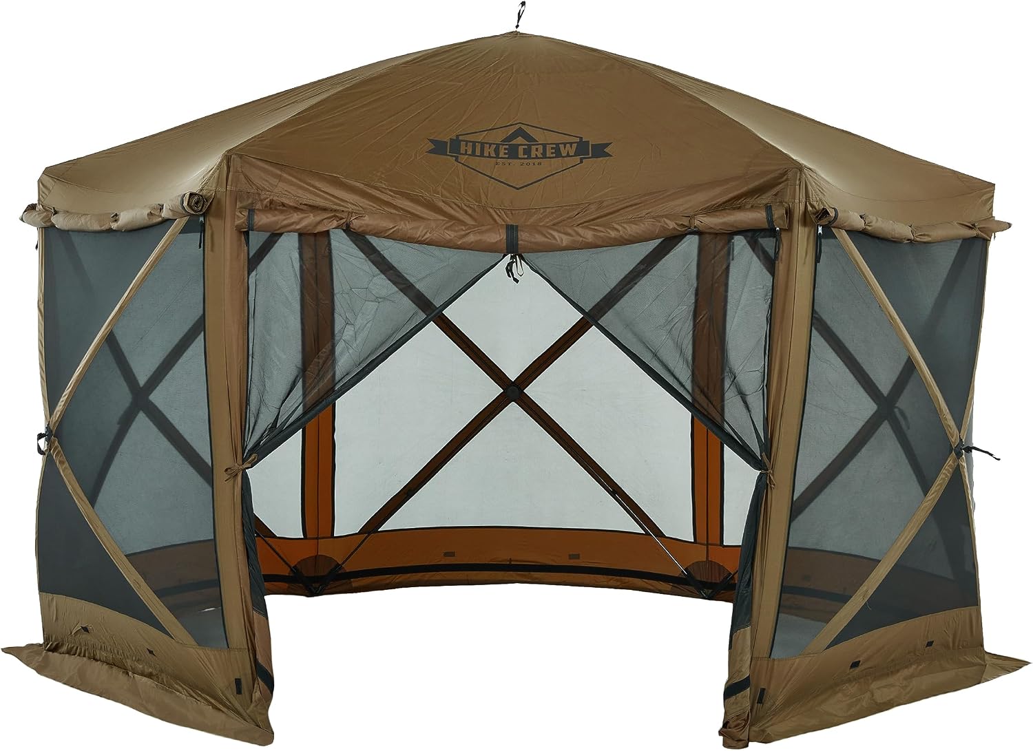 Hike Crew 12'x12' Pop-Up Gazebo Screen Tent | 6-Sided Outdoor Canopy Shelter w/Built-in Zippered Wind Panels, Built-in Awning, Stakes, Ropes & Carry Bag for Camping & Sports | UV Resistant SPF 50+