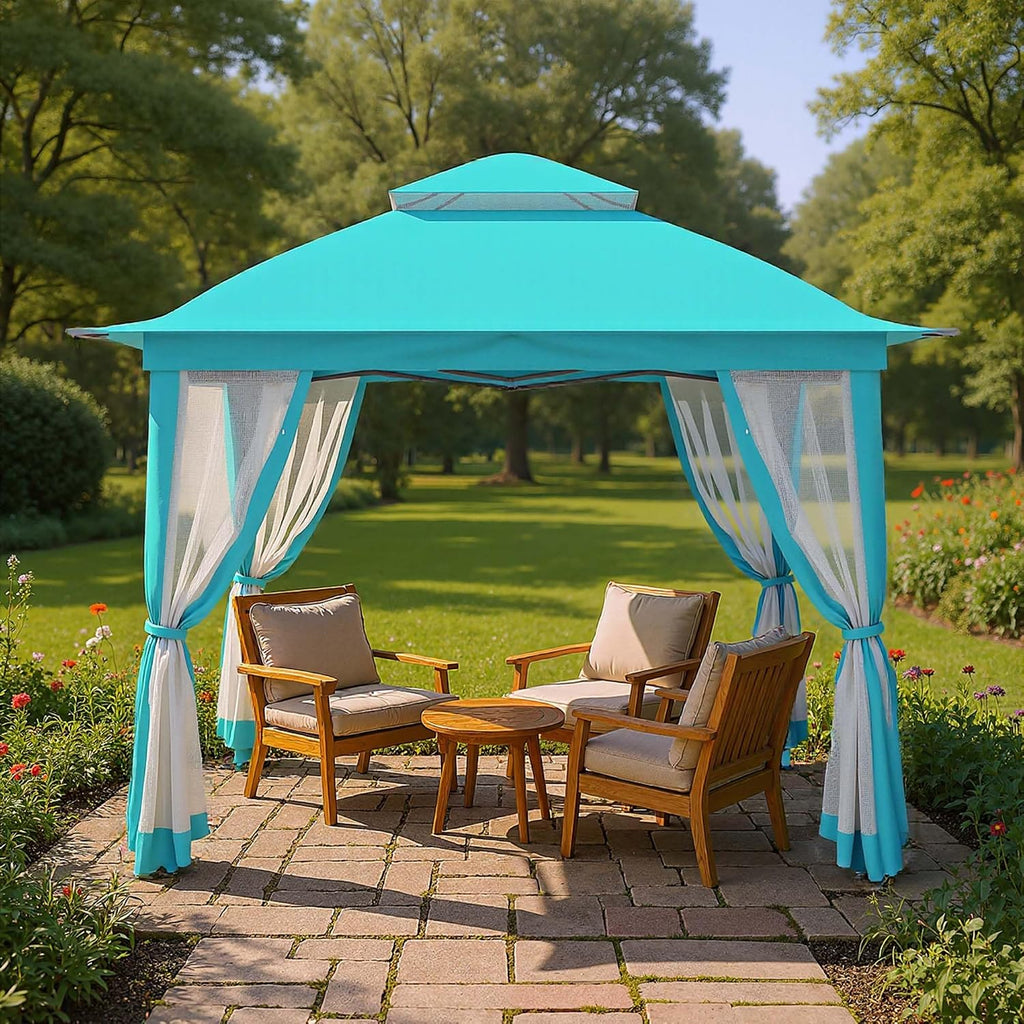 Pop Up Gazebo 11x11, Outdoor Instant Canopy Shelter Tent with Mosquito Netting Metal Frame Storage Bag for Patio Garden Backyard.(SkyBlue)