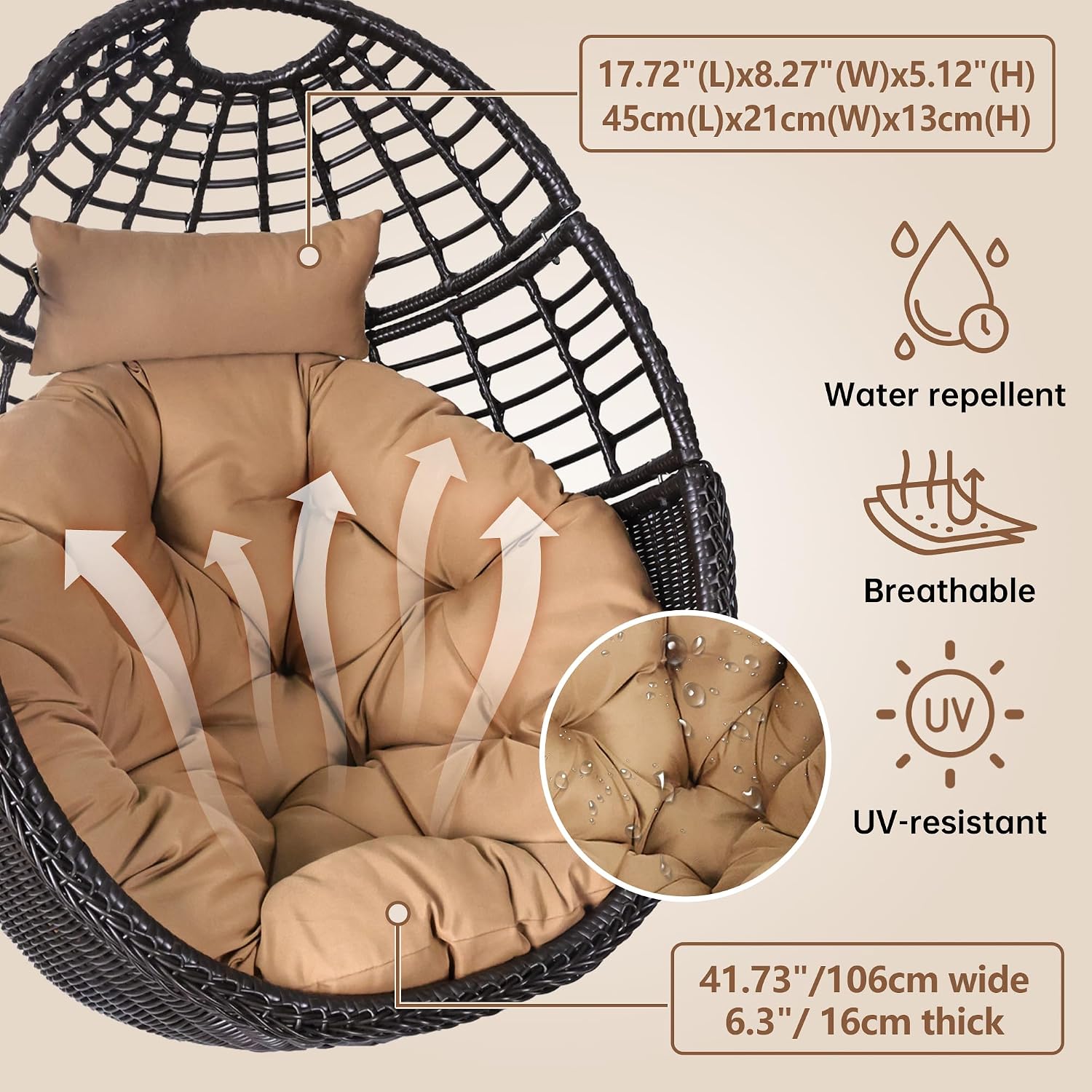 Egg Swing Hanging Chair with Stand, Outdoor Rattan Egg Hammock Chair with Cushion Pillow for Indoor Bedroom Patio Garden for 330lbs/150kg - Dark Brown