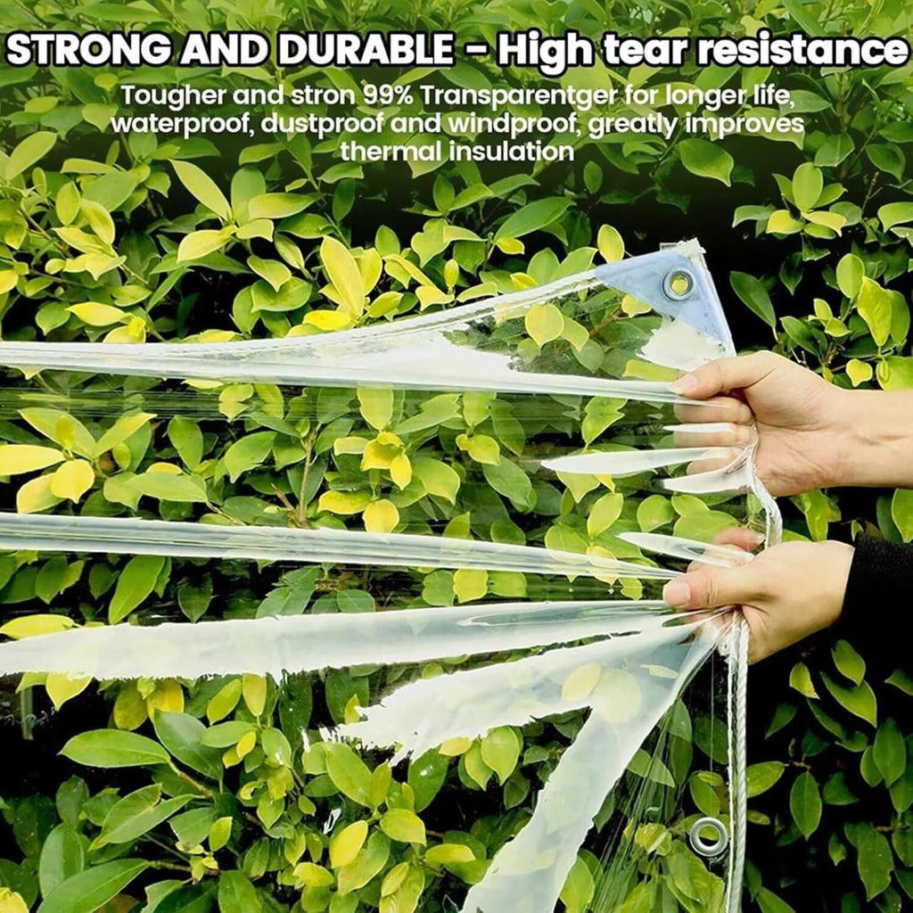 Clear Vinyl Tarp, 12' X 16', 14 Mil Clear Tarps Heavy Duty Outdoor Garden Rainproof Covering with Grommets, 420g/m² Tear Resistant PVC for Camping, Greenhouse, etc.