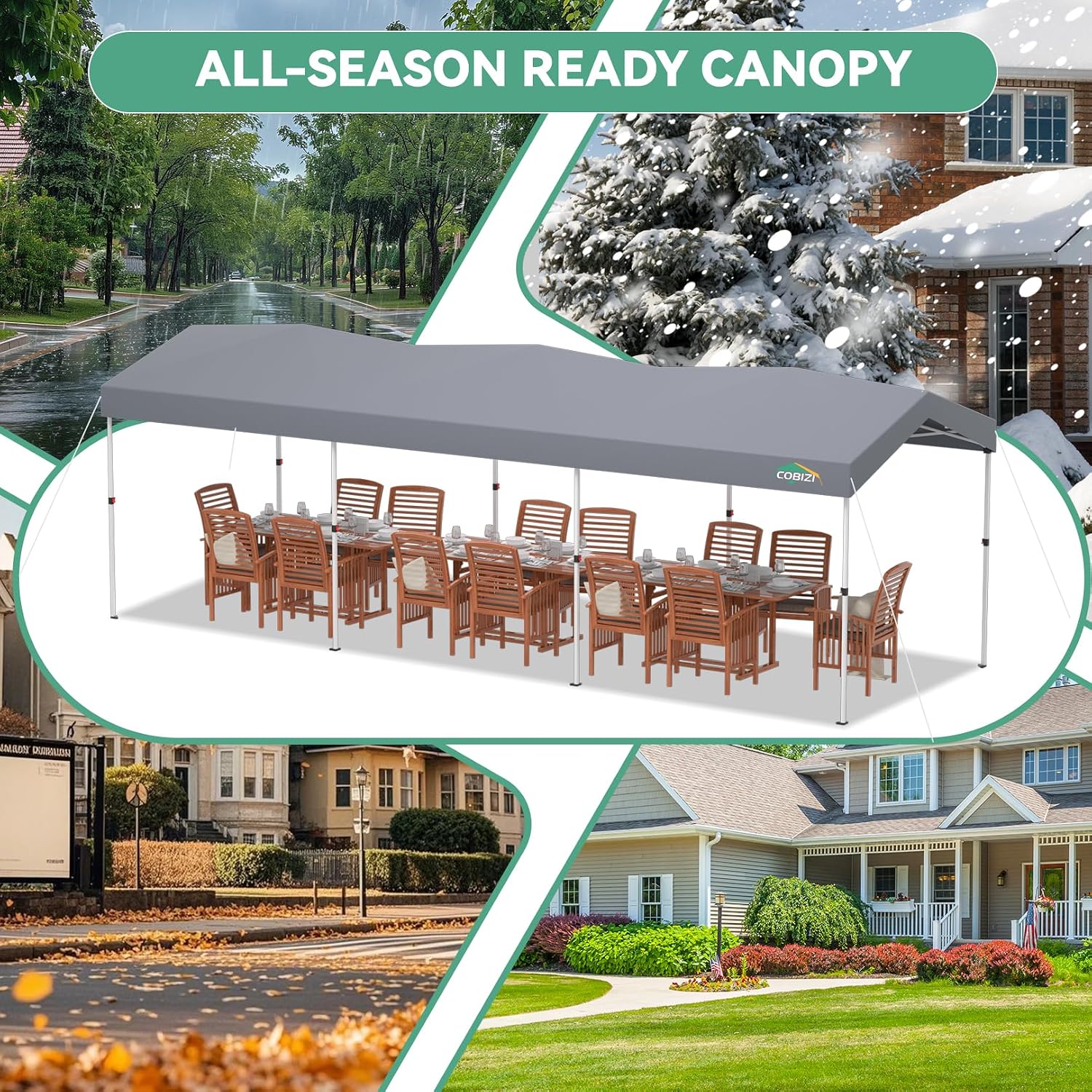 COBIZI 10x30 Pop Up Canopy with One Button Push Center Lock,Ez Up Portable Carport with 3 sidewalls,Waterproof UV50+ Outdoor Party Commercial Carport Canopy Gazebos with Roller Bag(10 x 30 ft Gray)