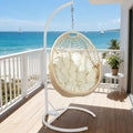 TWT Egg Swing Chair with Stand Hanging Egg Chair Outdoor - Rattan Wicker Patio Hanging Basket Chair Hammock Chair with Metal Frame and UV Resistant Cushion for Indoor Bedroom Balcony (Beige)