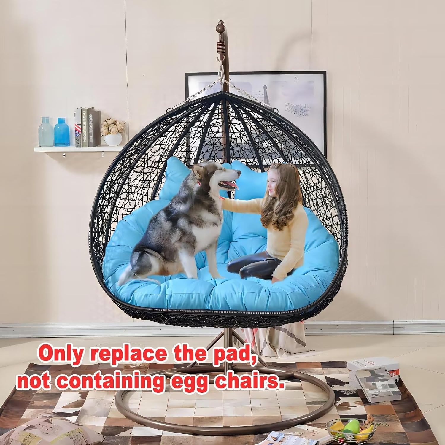 Water Proof Hanging Egg Chair Cushions Replacement, Cushion Only, Double Swing Chair Cushion,Waterproof Thicken Hanging Basket Seat Cushion