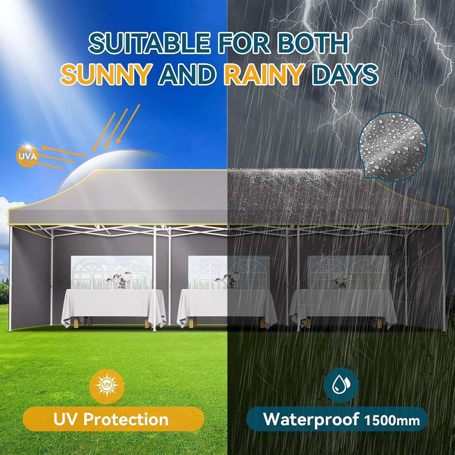 Hoteel 10x30 Pop Up Canopy Tent Heavy Duty with 5 Sidewalls, Waterproof Party Tent, Easy Set-up Commercial Instant Tents with Roller Bag & Sandbags, Hexagonal Leg (1-Year Warranty)