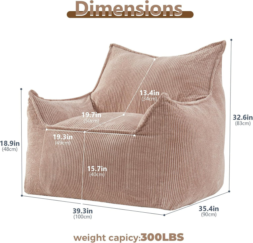 EBENCHICO Giant Bean Bag Chair Sofa for Adults Teens, Comfy Corduroy Large Bean Bag Chairs with Armrests for Bedroom Living Room, Adult BeanBag Lazy Sofa Couch Chairs with Filler Included