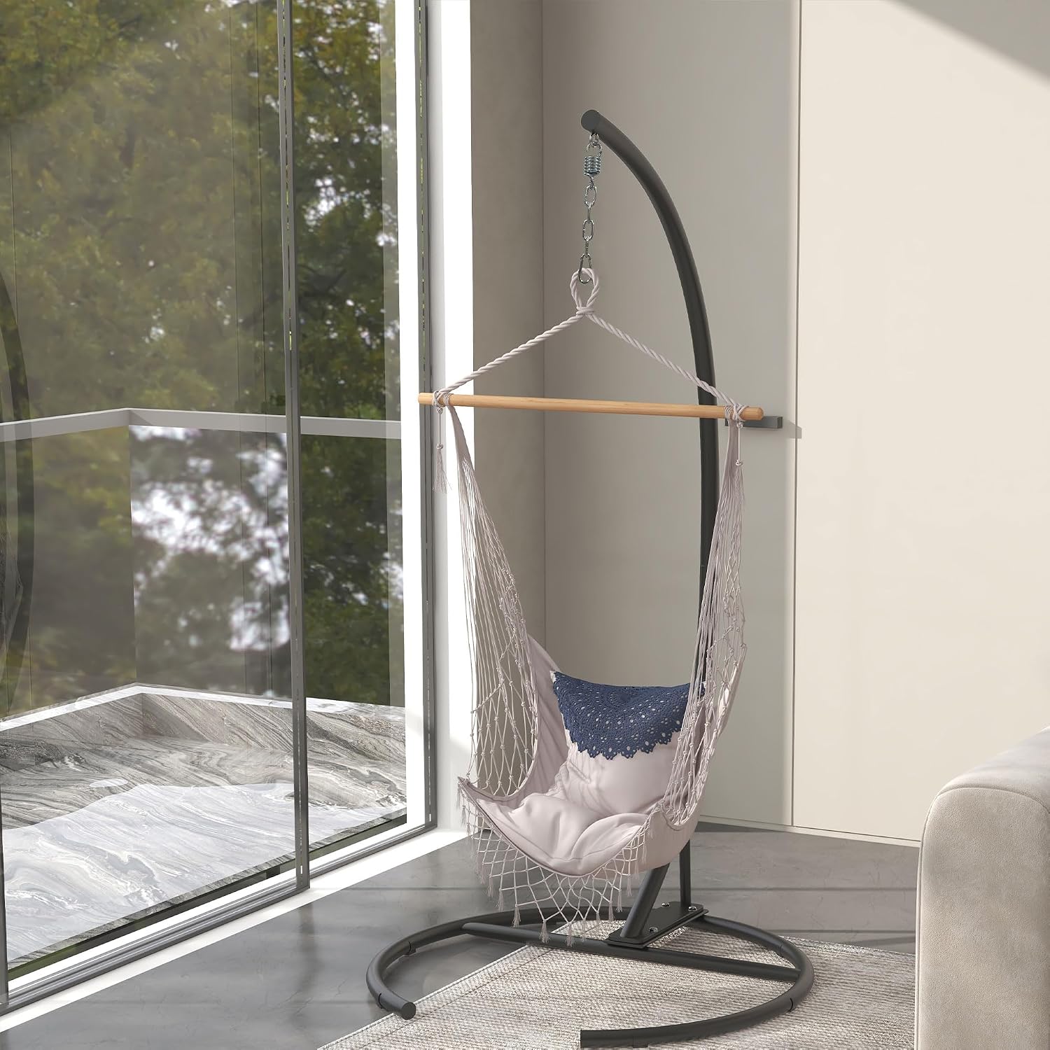Outsunny Hanging Hammock Chair Stand with Round Base, C Hanging Stand Frame for Hammock Chair, Egg Chair, Porch Swing Chair, Indoor & Outdoor, Black