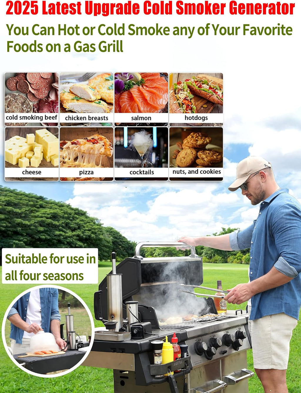 Advanced Smoke Tube for Pellet Smoker, Cold Smoker Generator for Gas Grilling, Cordless Electric Cold/Hot Smoker Generator, Bonus Magnetic Smoking Guide, Fits Any Grill - Perfect Gifts for Men/Fathers