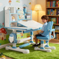 Kids Desk and Chair Set, Height Adjustable Kids Study Desk with Widened Tabletop,Tiltable Reading Stand, Spine Protect & Prevent Myopia, for Boys & Girls 3+ (Blue 2)