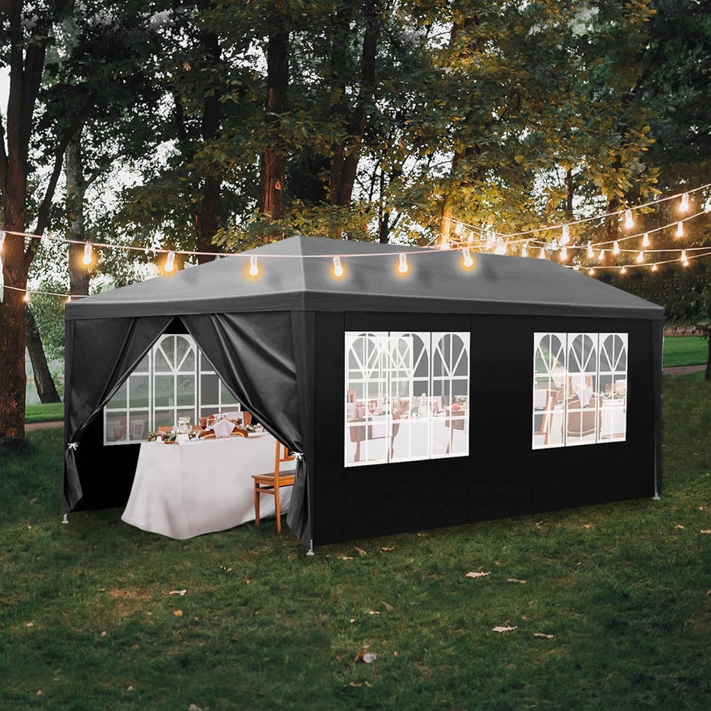 Party Tent for Outdoor Wedding, Birthday, Event, Patio Gazebo, Carport Canopy Shade With Removable Sidewalls & Transparent Window (10'x20'/6 Sidewalls Black)