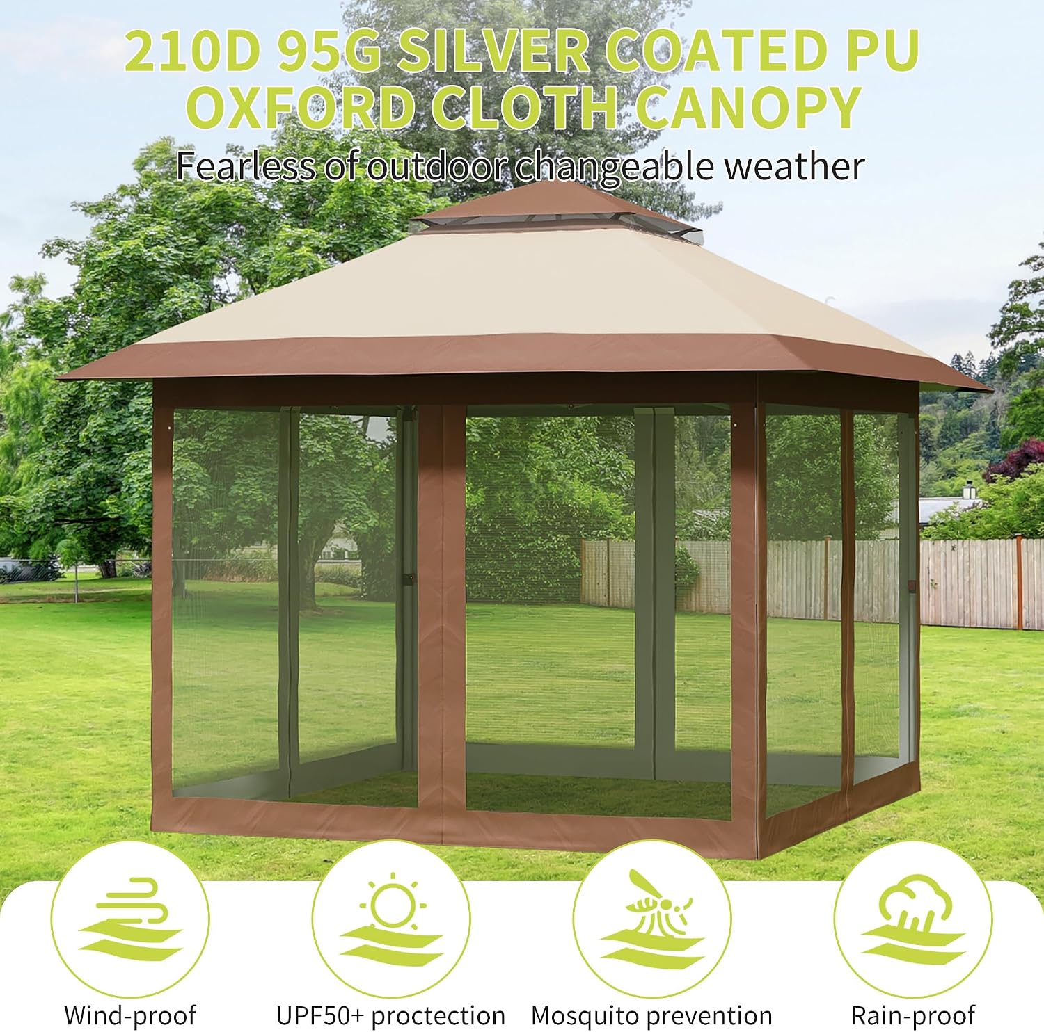 Pop Up Gazebo, 10x10 Outdoor Canopy Tent with Mosquito Netting, Pop Up Canopy Tent with Curtains/Adjustable Height/Wheeled Carrying Bag for Patio Garden Backyard Lawn