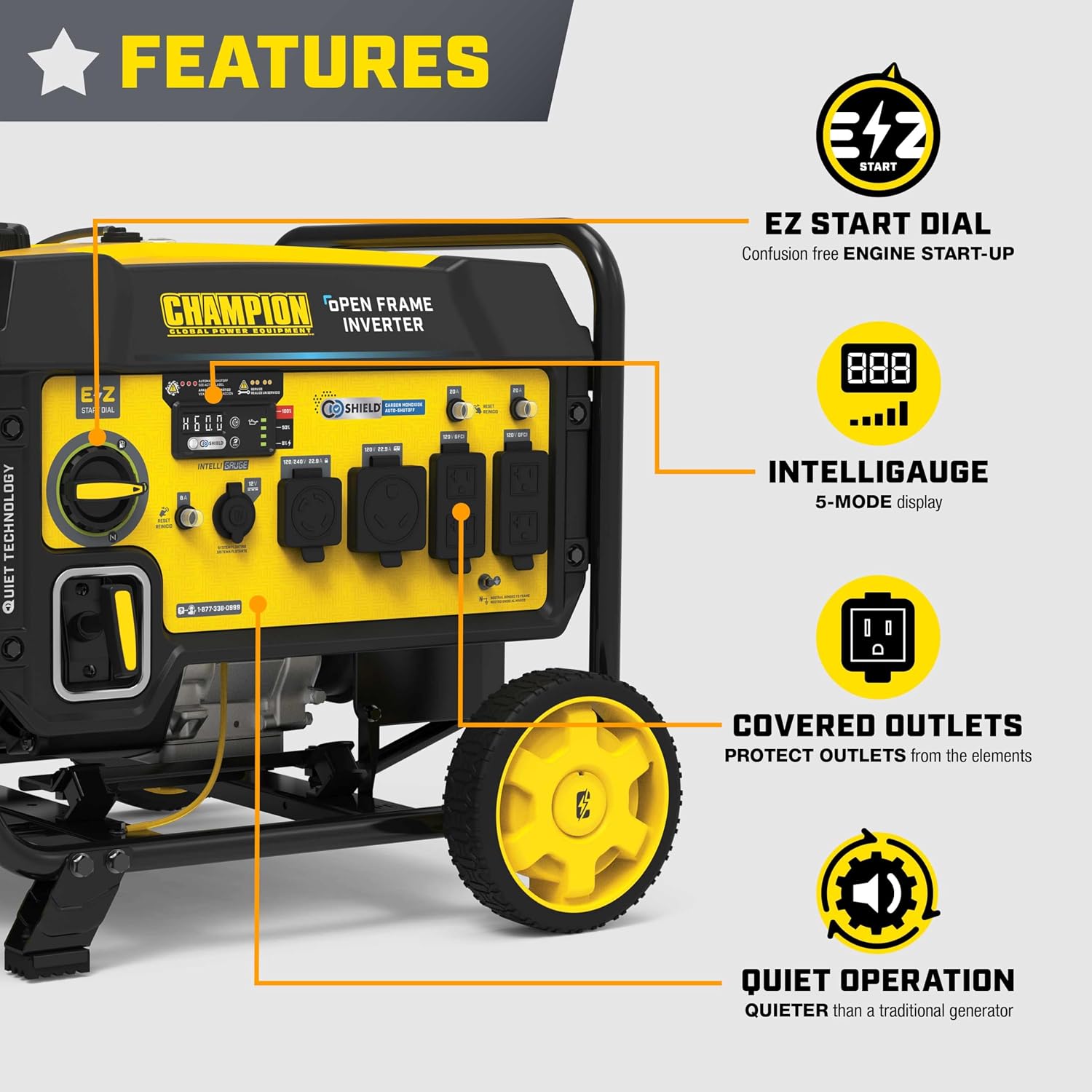 Champion Power Equipment 7250-Watt RV Ready Portable Open Frame Inverter Generator with Quiet Technology and CO Shield