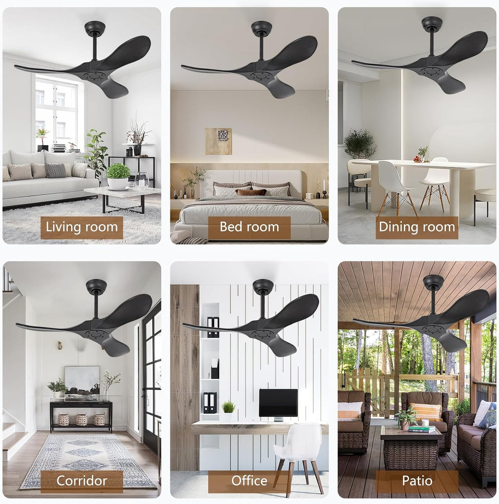 42 Inch Black Solid Wood Ceiling Fan without Light,Propeller Outdoor Ceiling Fans Without Lights with Wall Switch and Remote Control,Quiet DC Motor,3 Blades Ceiling Fan for Patios