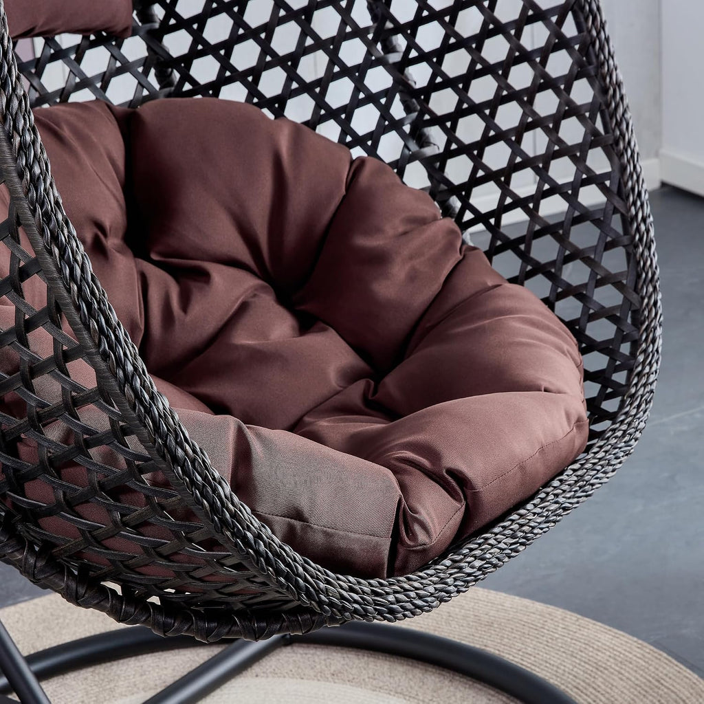 Egg Swing Chair Outdoor with Stand, Hanging Egg Rattan Basket Chair with Cushion and Pillow, Lounge Chair, Foldable Basket and Metal Stand for Porch, Patio, Bedroom, Balcony,Yard (Black)