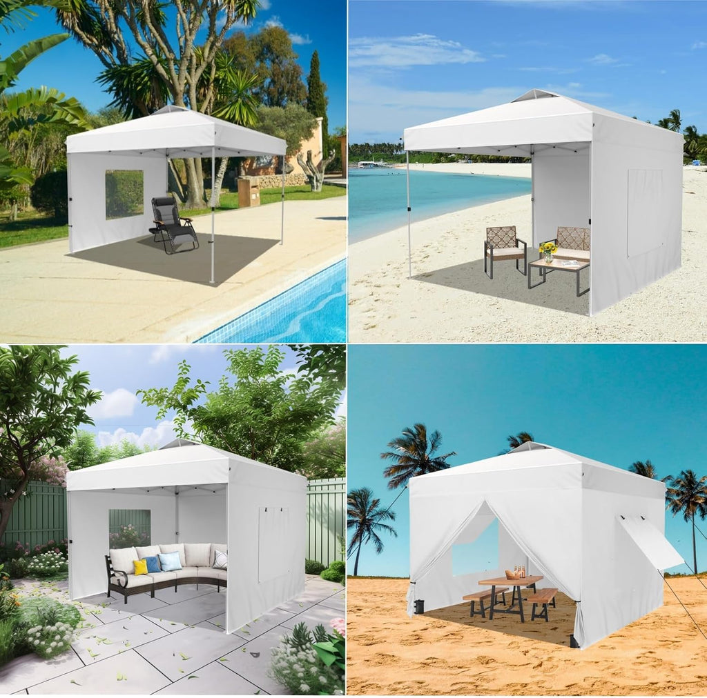 MFSTUDIO 10x10 Pop Up Canopy Tent with Removable Sidewalls, Outdoor Enclosed Instant Portable Shelter with Breathable Mesh Windows, One Person Setup, White