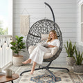 RADIATA Oversized Hanging Egg Chair with Stand, Large Indoor Outdoor Swing Chair with Cushion, 350lbs Wicker Bird Nest Eggshell Basket Chairs, Patio Swinging Hammock Chair for Bedroom Garden, Beige