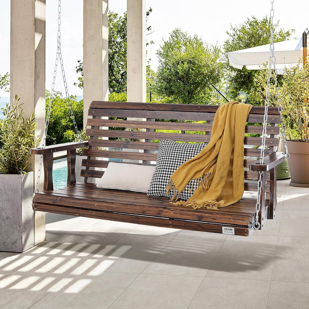 VEVOR Outdoor Wooden Porch Swing, 880lbs 4.5FT Heavy Duty Haning Porch Swings Bench Chair for Patio, Garden and Courtyard