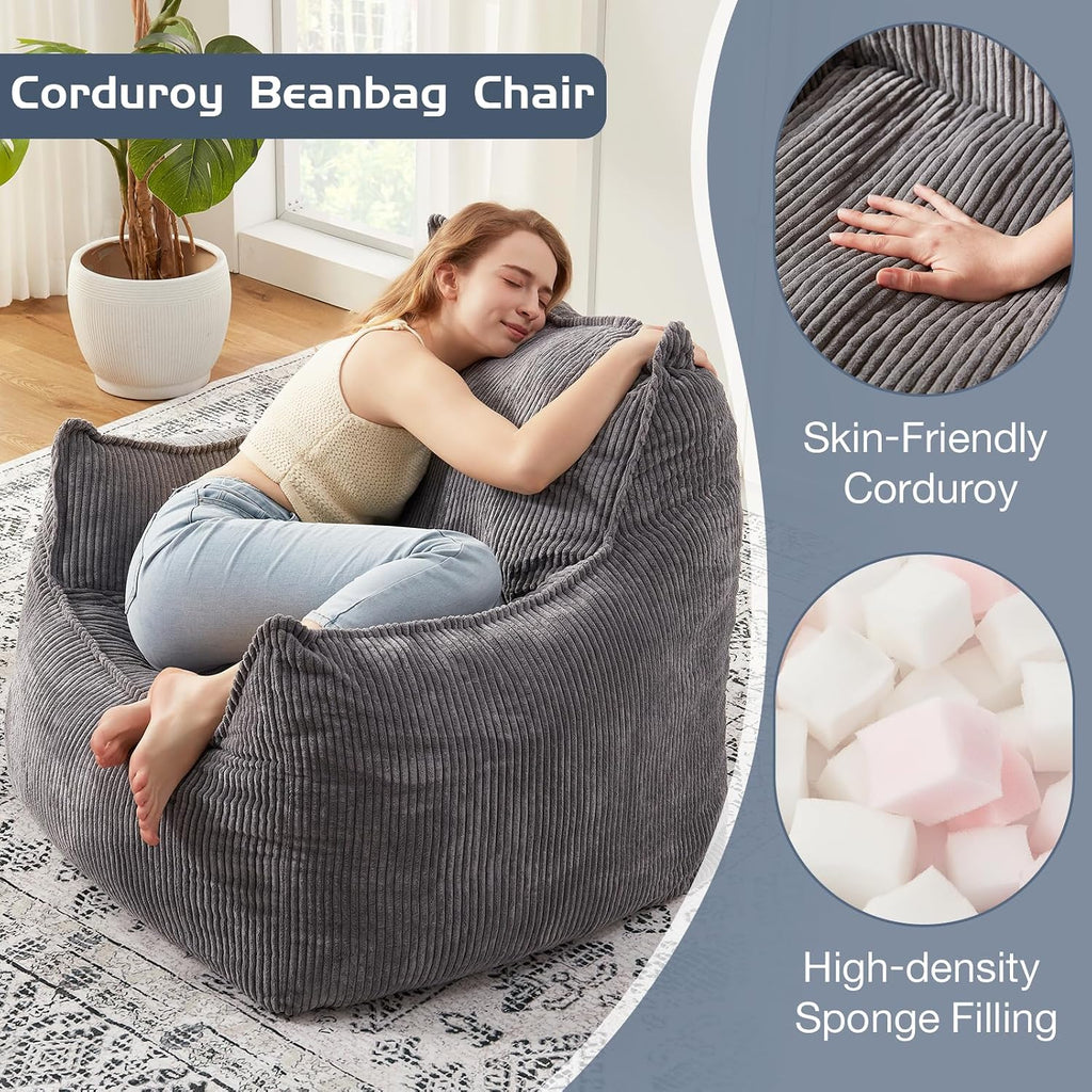 EBENCHICO Giant Bean Bag Chair Sofa for Adults Teens, Comfy Corduroy Large Bean Bag Chairs with Armrests for Bedroom Living Room, Adult BeanBag Lazy Sofa Couch Chairs with Filler Included