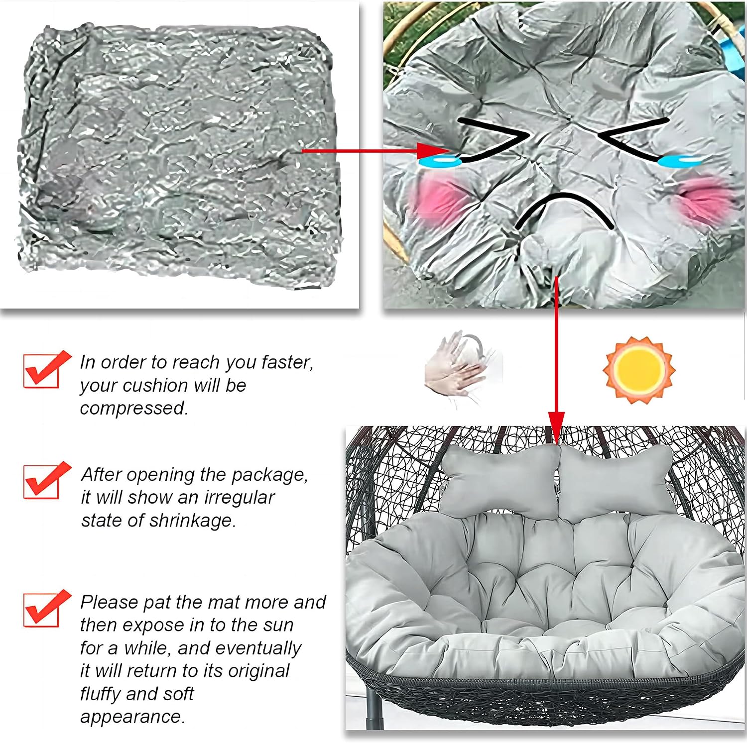 Basket Swing Egg Chair Cushion, 2-Seater Waterproof Removable Thickened Hanging Mattress Replacement with Pillow Thickened Round Hammock Chair Cushion Courtyard Hanging Egg Chair Cushion (yellow)