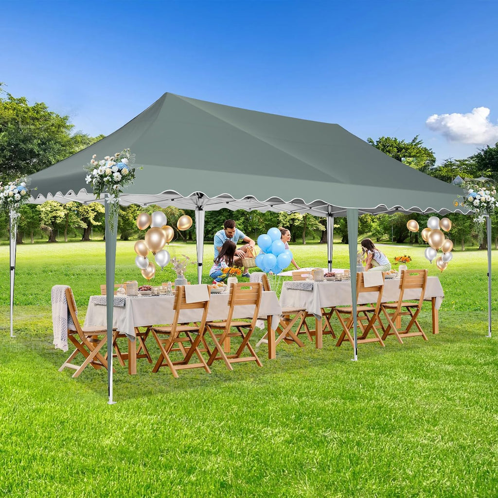 HOTEEL 10x20 Pop up Canopy Tent Without Sidewall Easy Up Commercial Outdoor Wedding Party Tents for Parties All Season Wind & Waterproof Gazebo Roller Bag, Gray