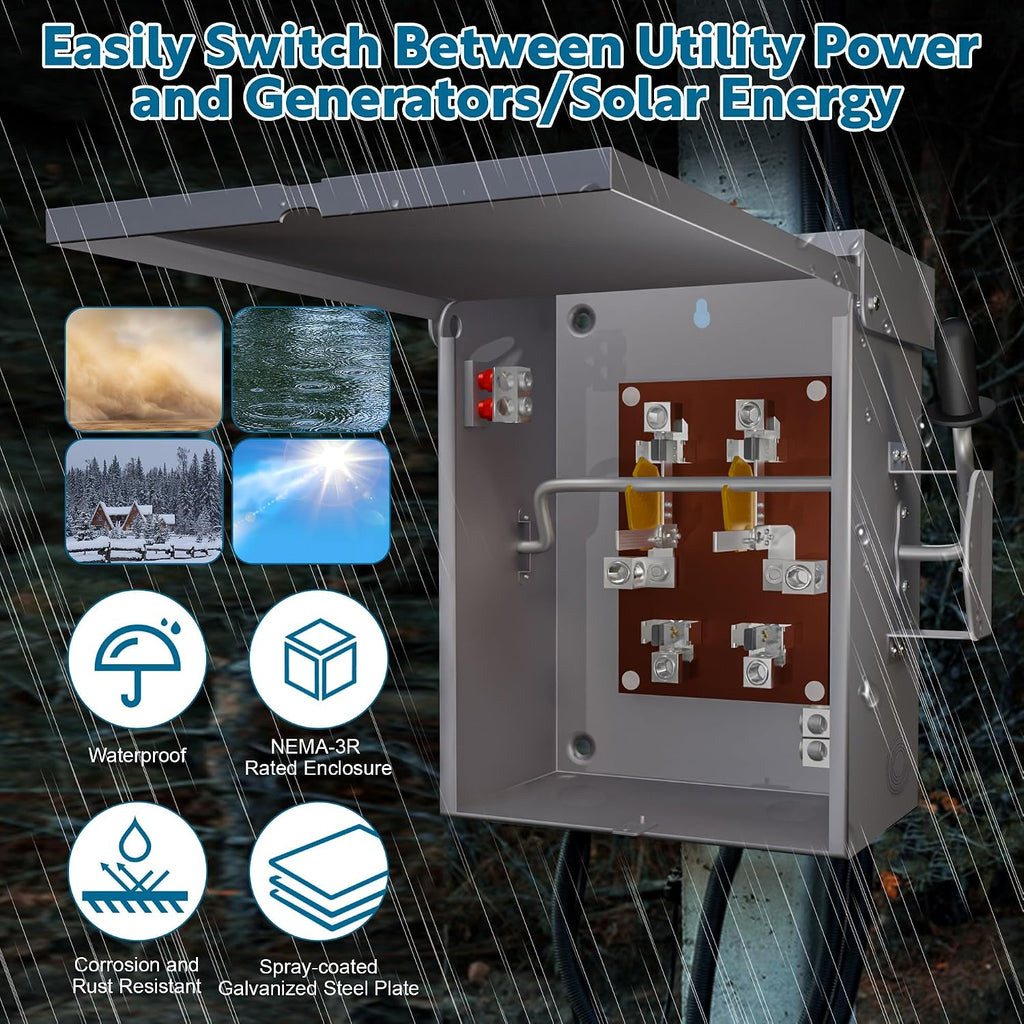 200 Amp 2P/3P Manual Generator Transfer Switch, Heavy Duty 48000W General Double-Throw Safety Switches, 120/240 Volt Transfer Switch for Home Generator Indoor & Outdoor (11.9' x 7.9' x 15.95')