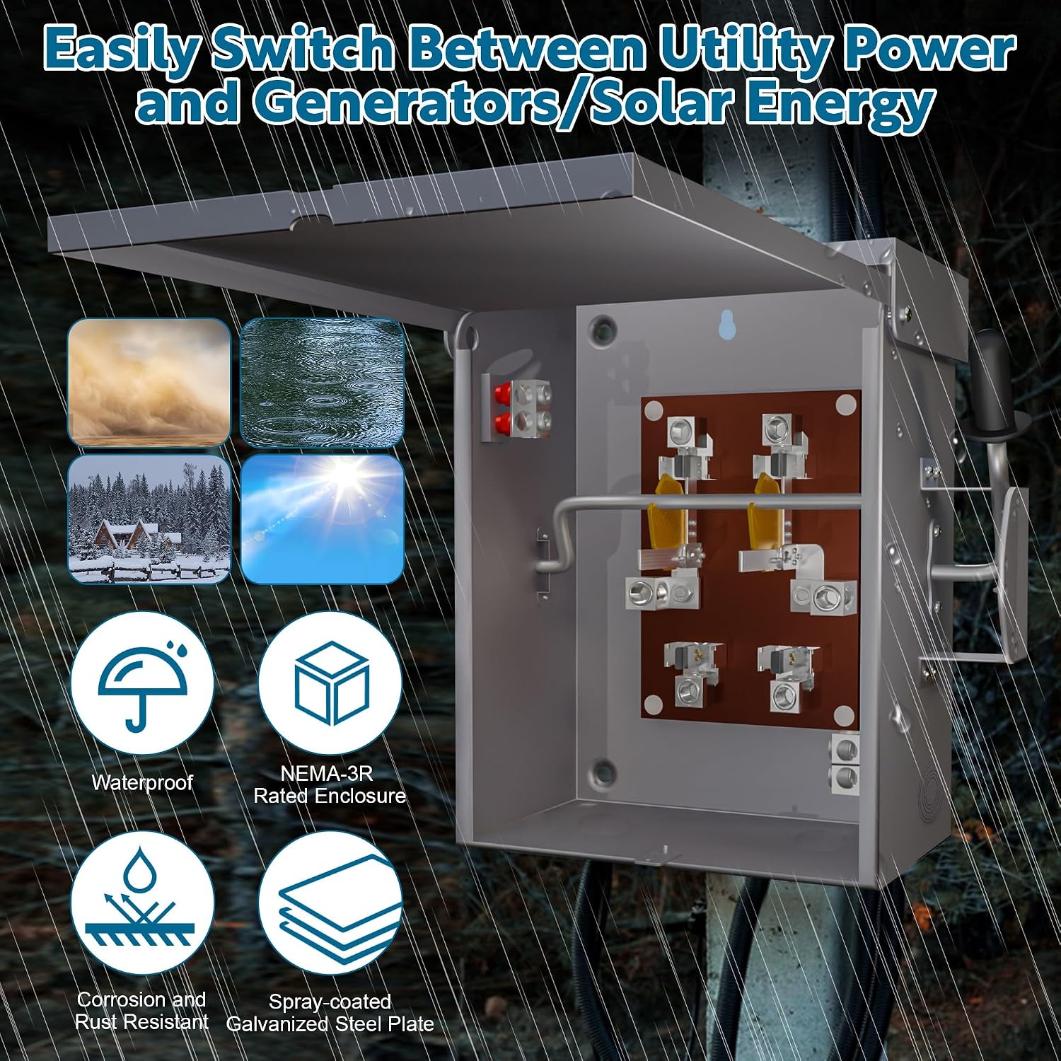 200 Amp 2P/3P Manual Generator Transfer Switch, Heavy Duty 48000W General Double-Throw Safety Switches, 120/240 Volt Transfer Switch for Home Generator Indoor & Outdoor (11.9' x 7.9' x 15.95')