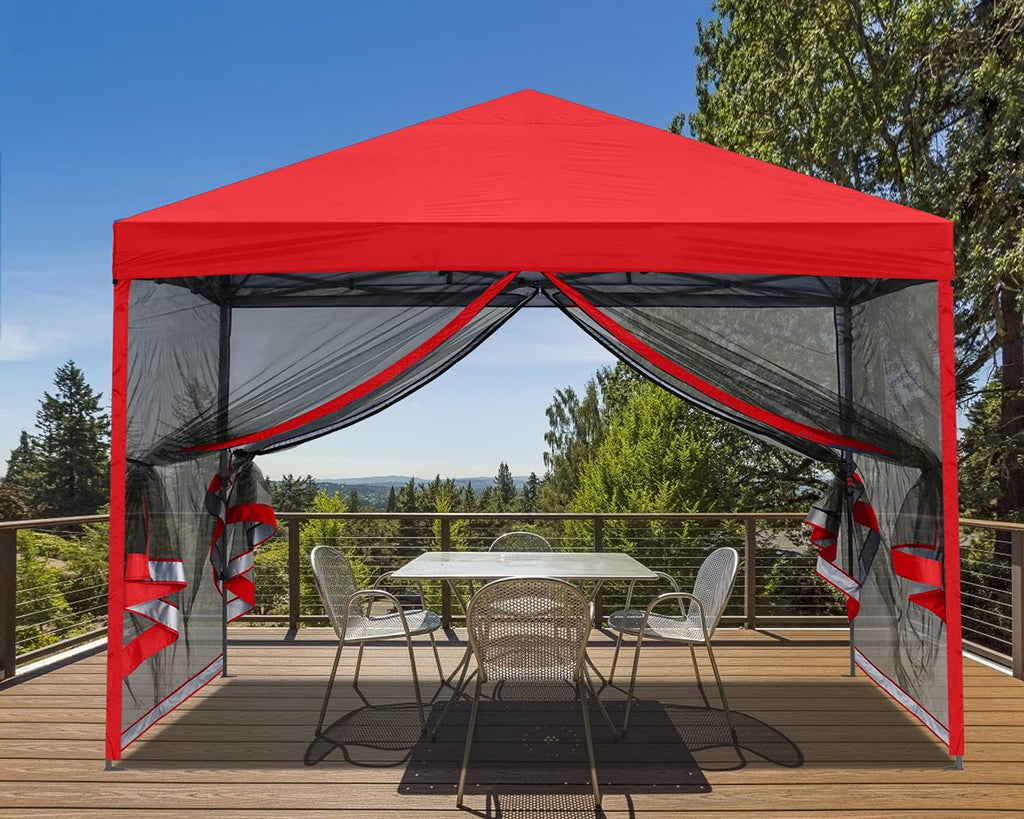 MASTERCANOPY Pop-Up Easy Setup Outdoor Canopy with Netting Screen Walls (8x8, Red)