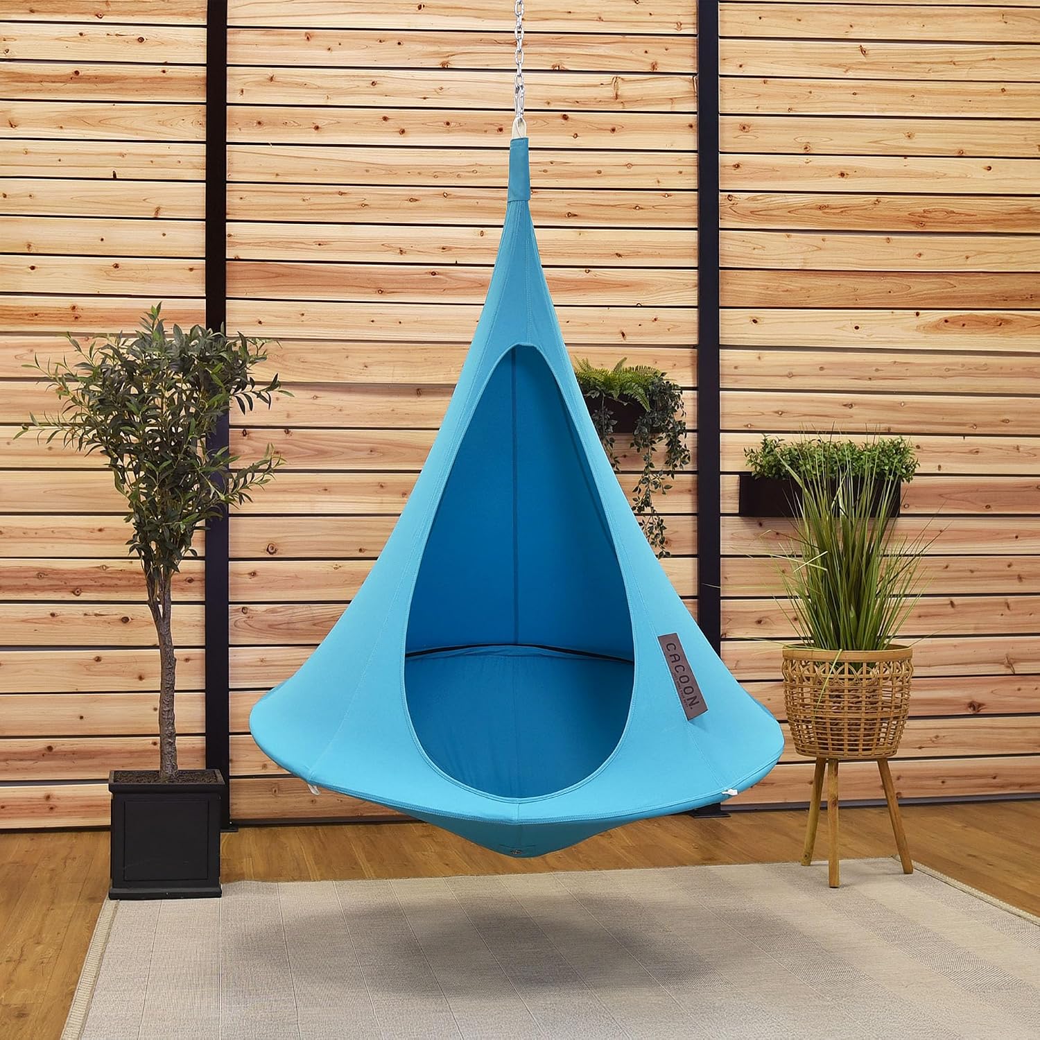 Cacoon Hanging Chair for Kids - Weight Capacity 220Lbs - Outdoor and Indoor Use - Hanging Kit Included - Aluminum Ring for Durability (True Turquoise)