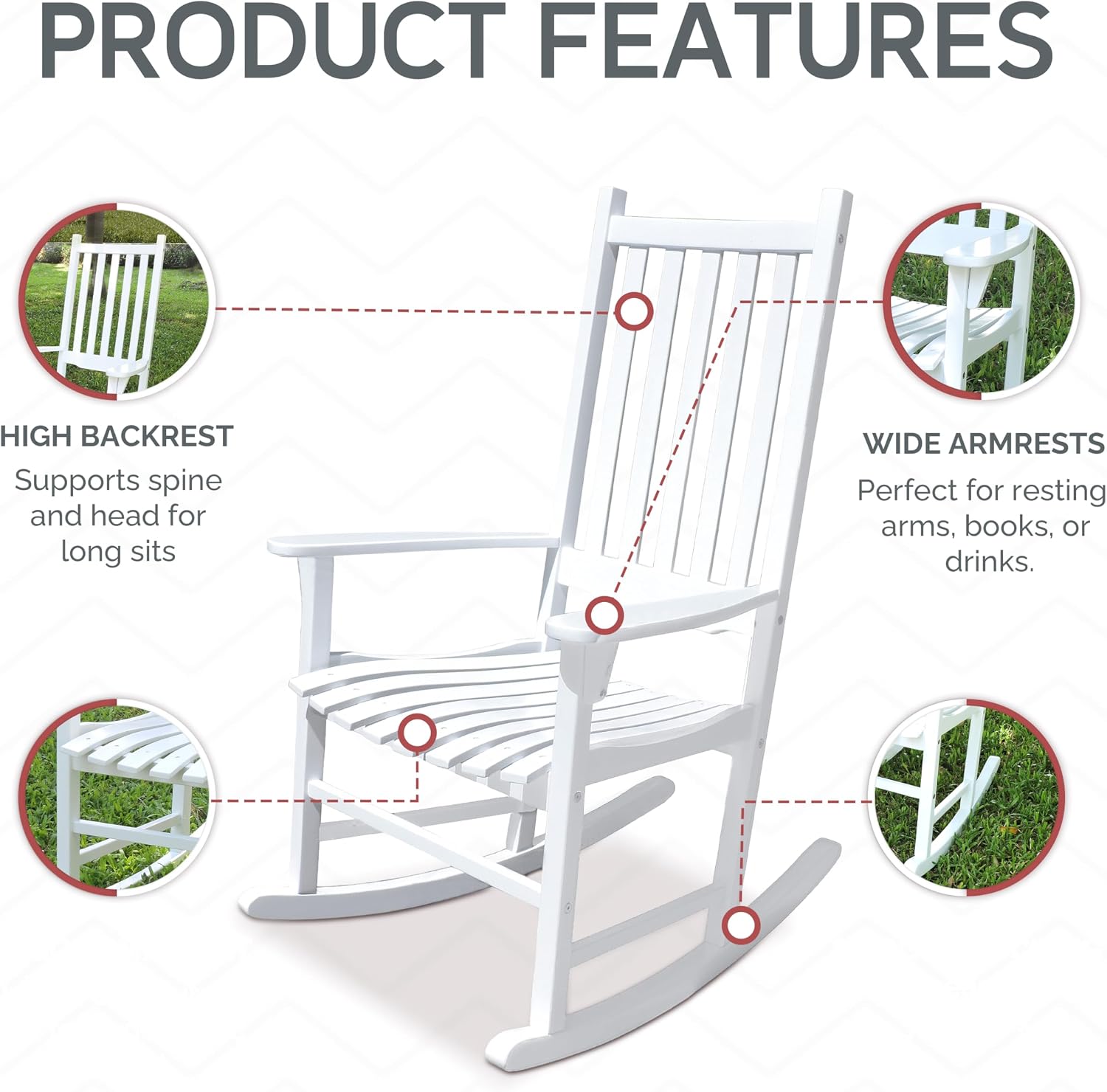 White Porch Rocker/Rocking Chair Acacia Wood