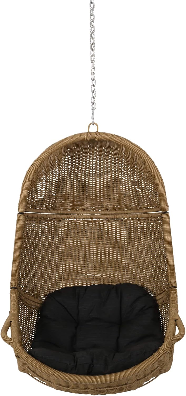 Christopher Knight Home Orville Outdoor Hanging Chair, Dark Gray + Light Brown