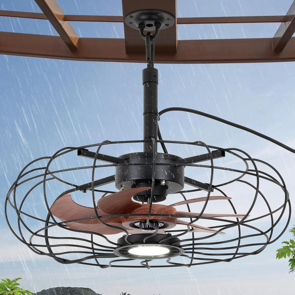 20' Outdoor Ceiling Fan with Light, With Remote and App Remote, IP65 Waterproof Gazebo Hanging Fan, 3CCT Dimmable, Portable Plug in Ceiling Fan with Cord Hook for Patio Porch Pergola Indoor(Black)