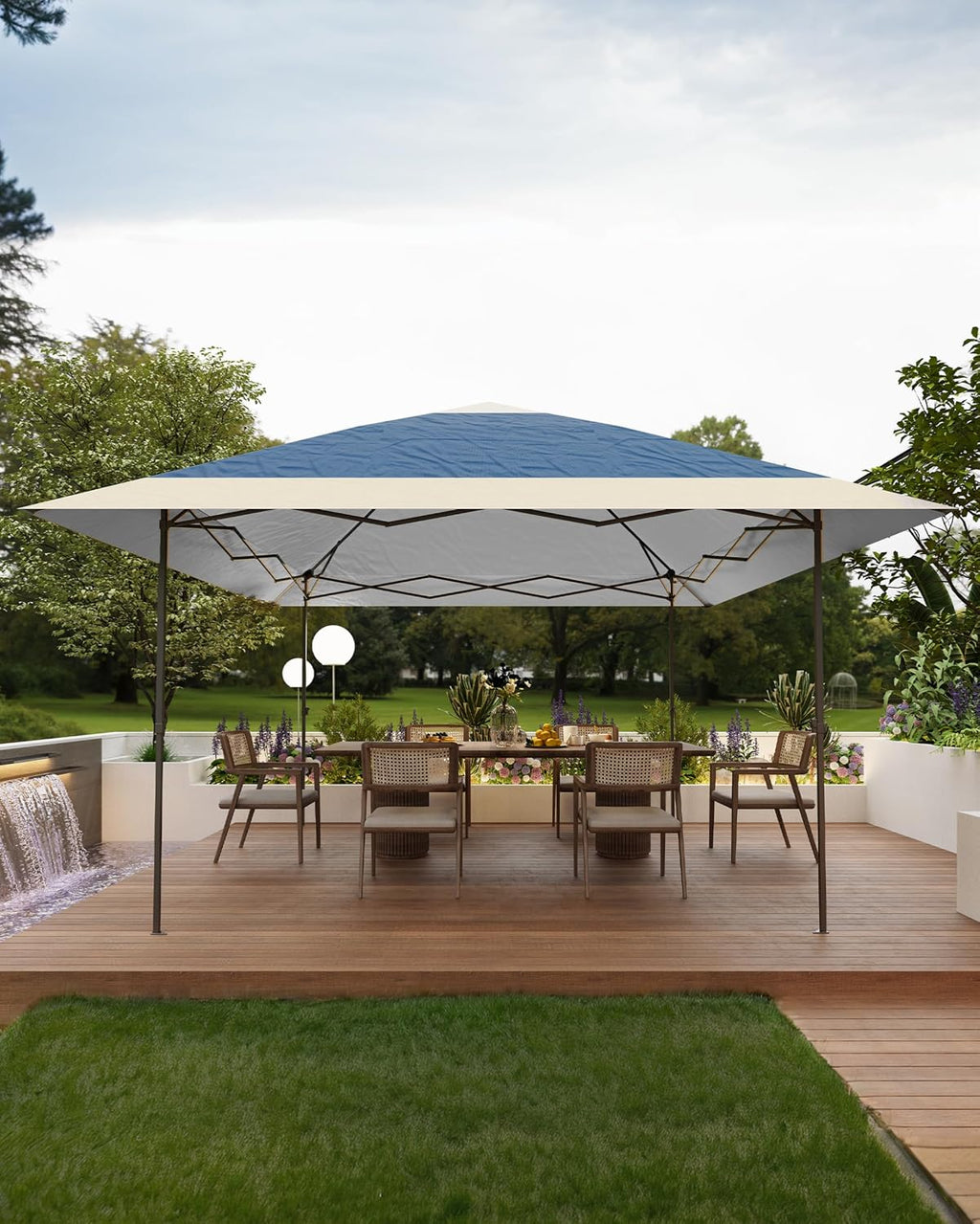 KYBOLT 12x12 Pop Up Gazebo Outdoor Canopy Shelter with 4 Stanbags, 8 Stakes Instant Gazebo Tent for Lawn, Garden, Backyard Deck (Navy Blue + Taupe)