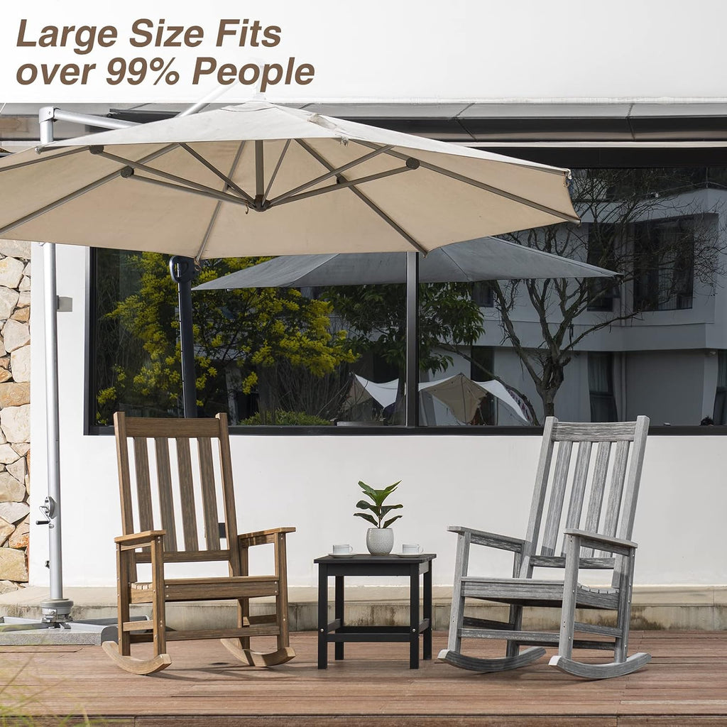 Rocking Chair Outdoor, HDPE Oversized Patio Rocking Chairs, Weather Resistant, 350lbs Heavy Duty Porch Rocker with High Back for Backyard, Fire Pit, Garden and Indoor (Brown)