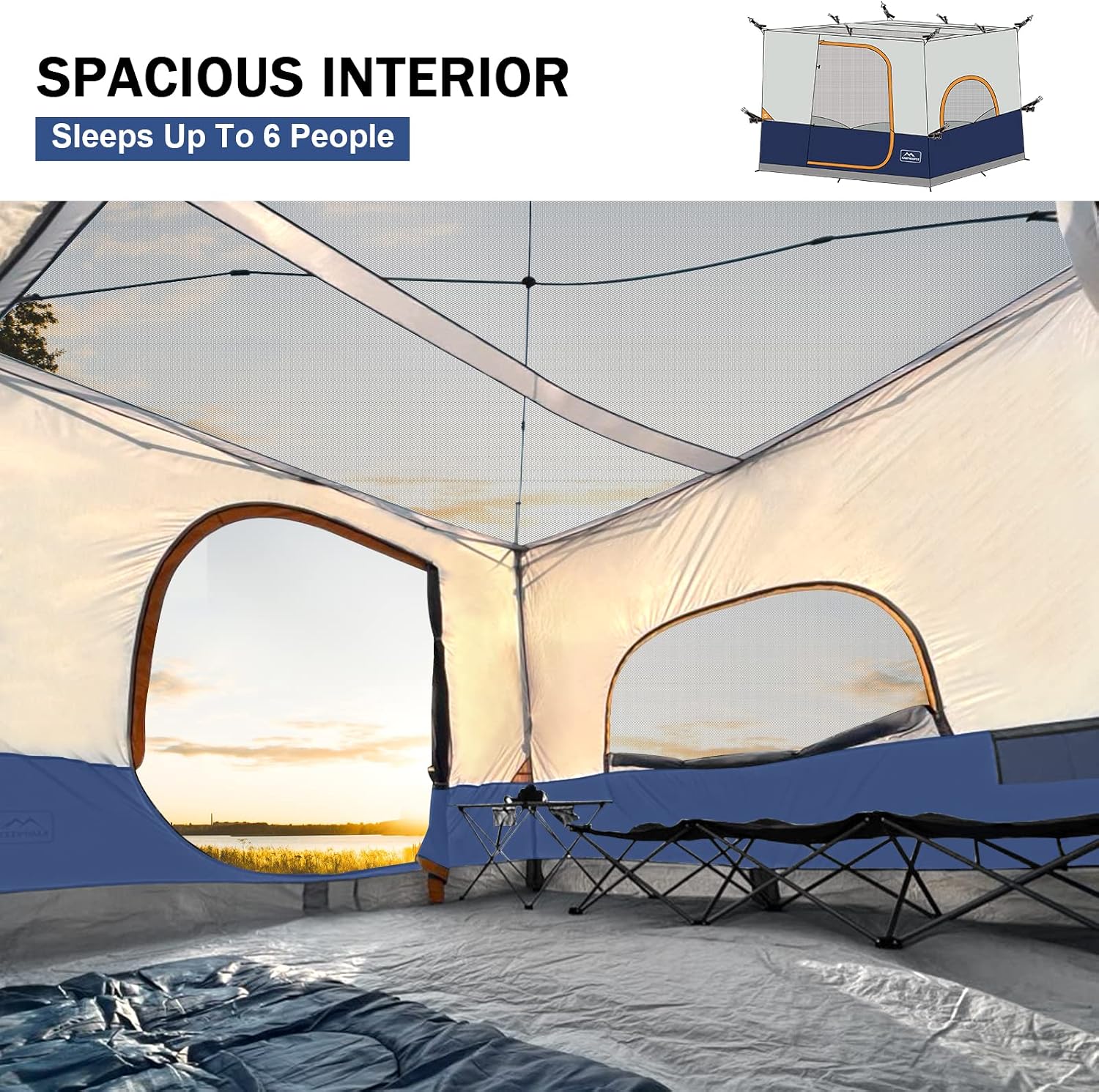 KAMPKEEPER Camping Inner Tent for Pop Up Canopy, Converts 10'x10' Straight Leg Canopy into Camping Tent–Fully Vented Roof(Top & Frame NOT Included) (Navy Blue, Classic)