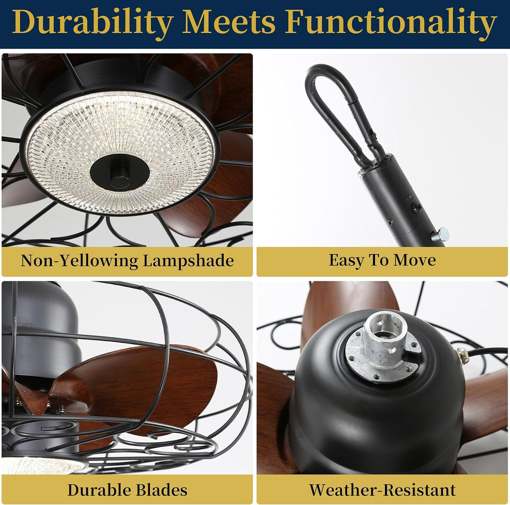 Gazabo Fan Outdoor Ceiling Fans for patios 21'' Outdoor Hanging Fan for Gazebo, Plug in Caged Lighting for Pergola Canopy,Hanging with Hook, Remote with 3 Color LED Gazabo Lights, IP44 Waterproof