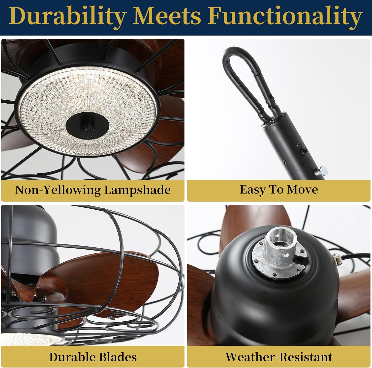 Gazabo Fan Outdoor Ceiling Fans for patios 21'' Outdoor Hanging Fan for Gazebo, Plug in Caged Lighting for Pergola Canopy,Hanging with Hook, Remote with 3 Color LED Gazabo Lights, IP44 Waterproof
