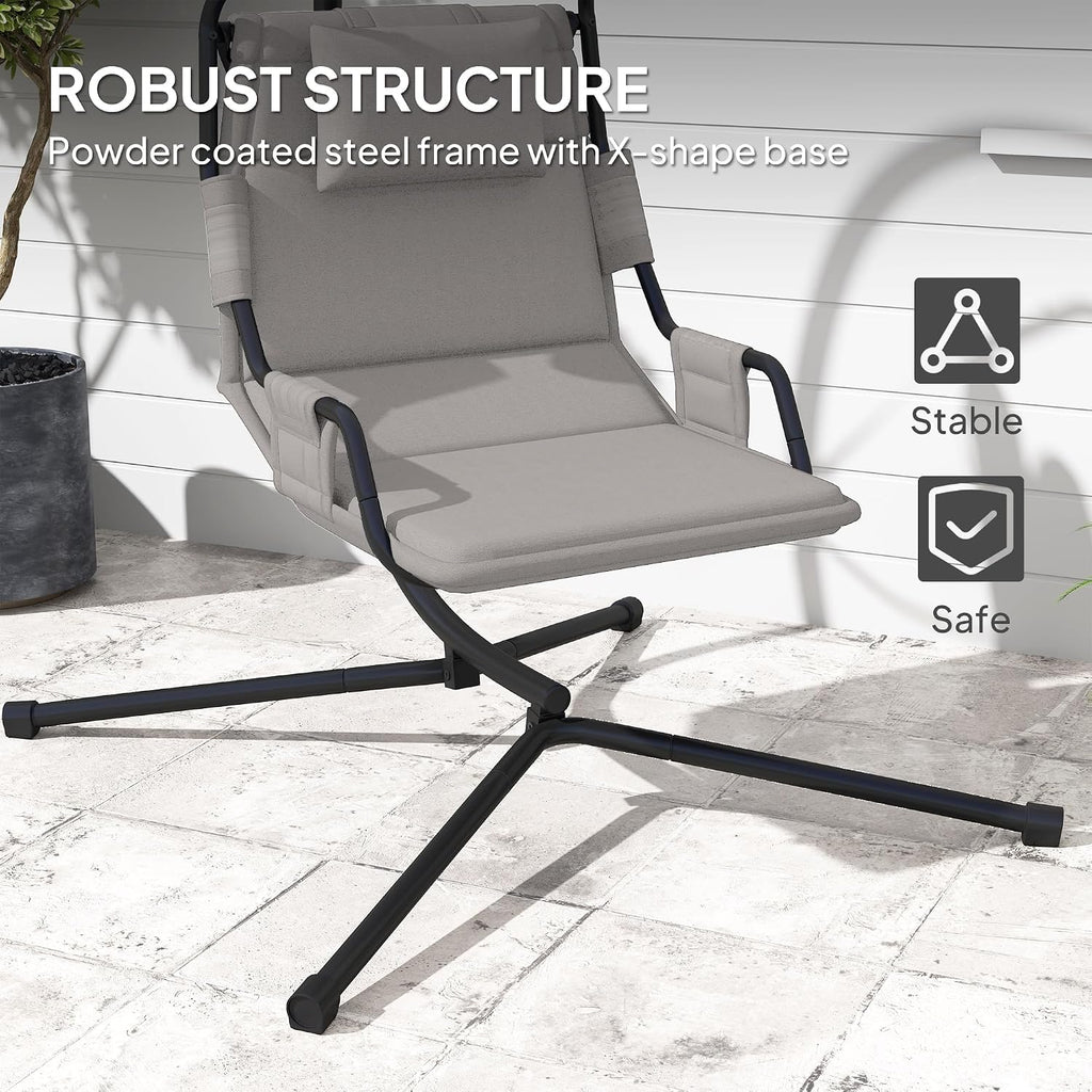 Outsunny Hammock Chair with Stand, Hammock Swing with PA Coating Oxford Fabric Cushion, Indoor Outdoor Hanging Chair with Chain, Steel Frame for Bedroom, Patio, Balcony, Gray
