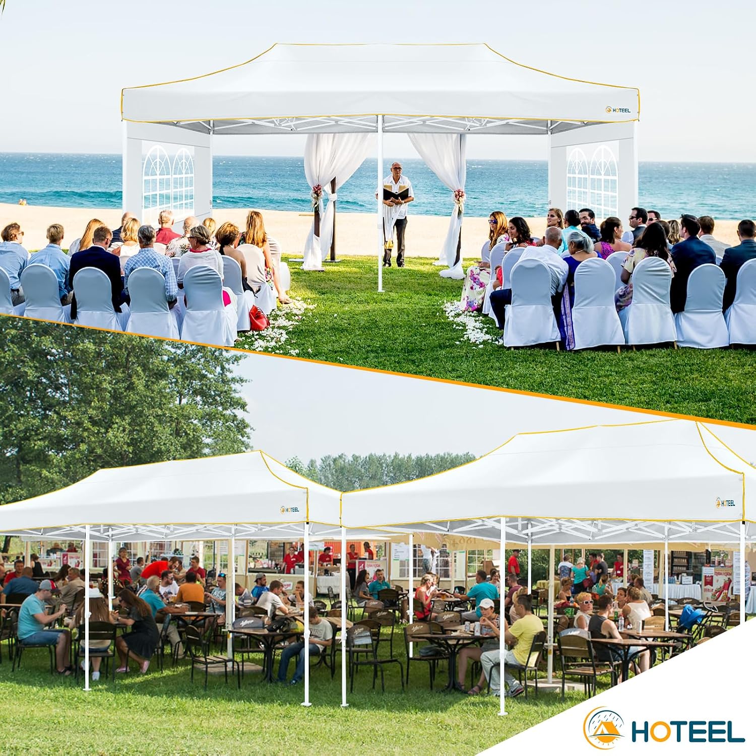 HOTEEL 10x20 Heavy Duty Pop Up Canopy Tent with 4 Sidewalls, Easy Setup Tent for Parties, Outdoor Commercial Instant Gazebo for Wedding Event, with Roller Bag & Sand Bags, White(Hexagonal Frame)