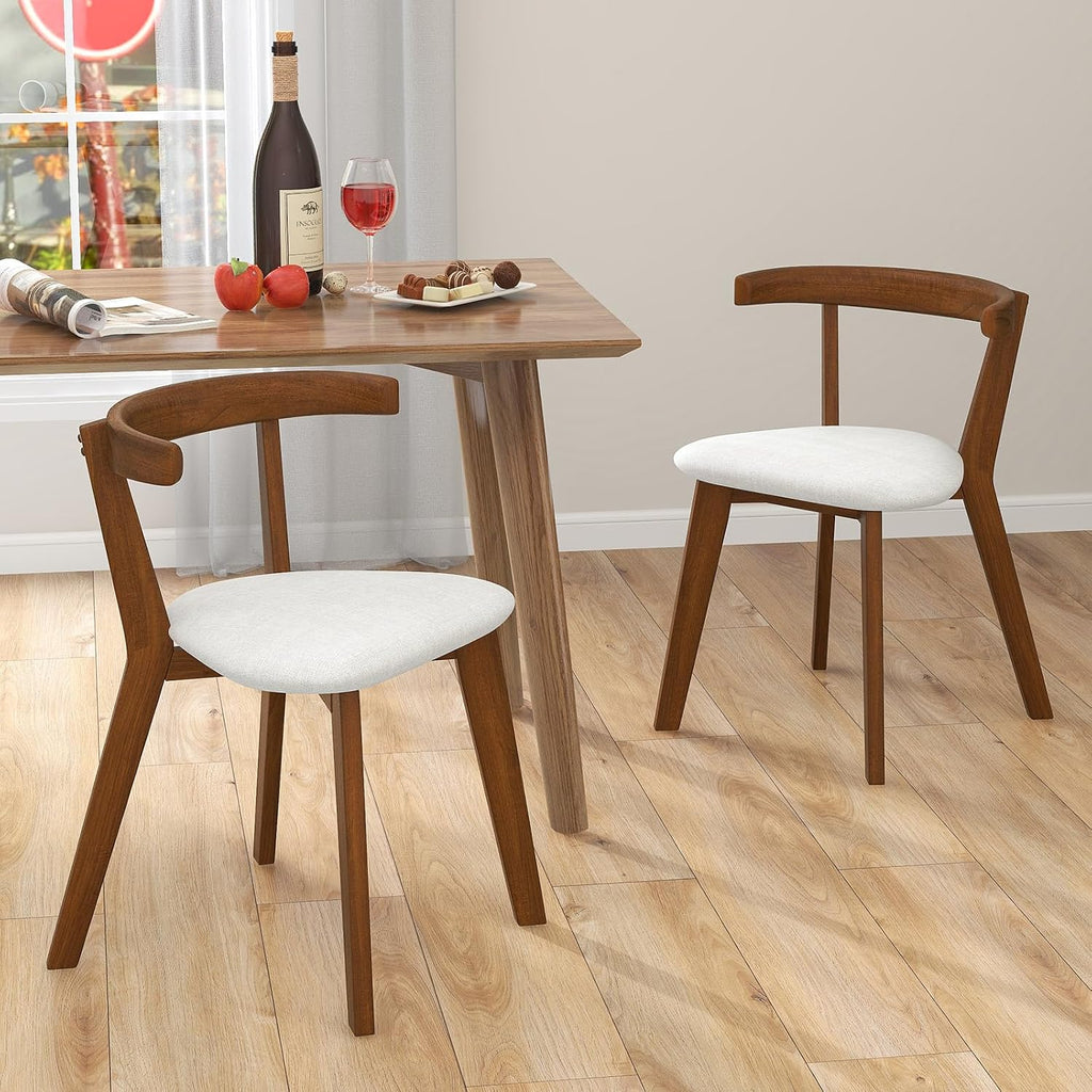 Giantex Wooden Dining Chairs Set of 2, Farmhouse Hanging Kitchen Chairs w/Rubber Wood Frame, Padded Seat, Curve Back, Armless Upholstered Side Chairs for Home Living Room Dining Room, Walnut+Gray