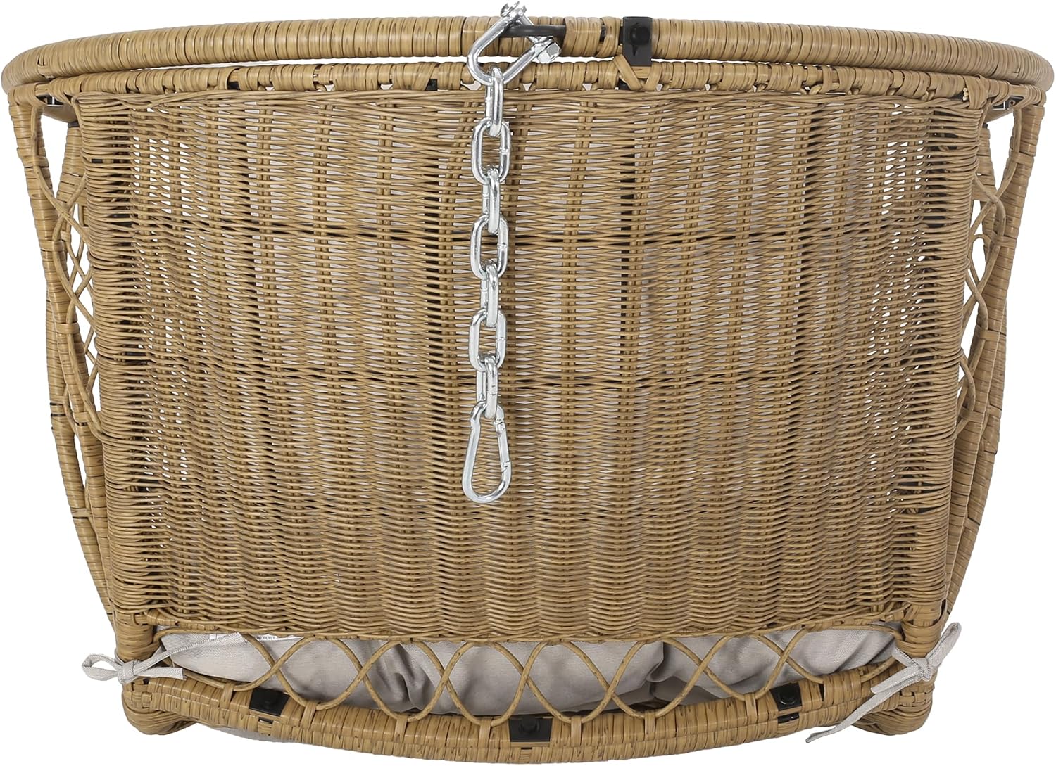 GDF Studio Indoor/Outdoor Wicker Hanging Chair with 8 Foot Chain (NO Stand),Egg Swing Hammock Chair,Wicker Egg Chair with Cushion for Patio Bedroom Porch Garden,400Lbs Capacity,Light Brown and Beige
