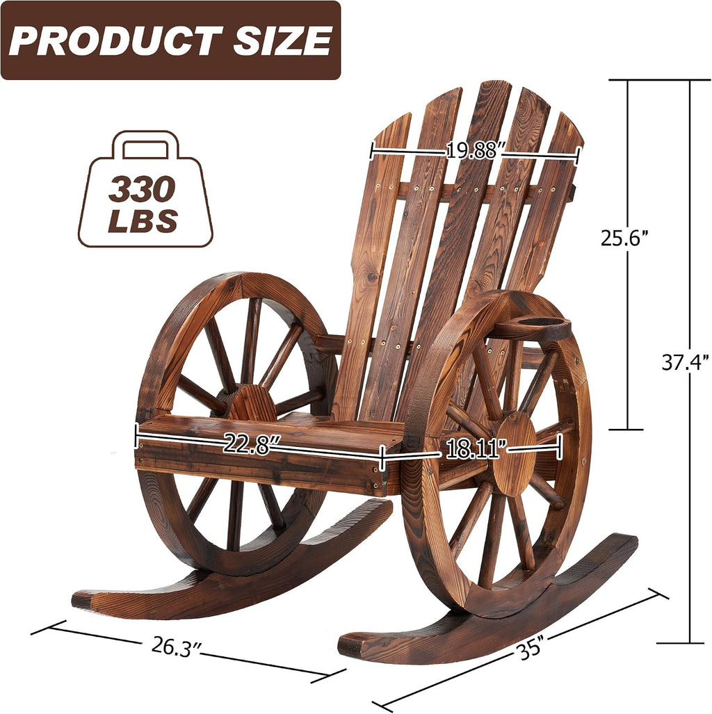 Spurgehom Outdoor Wood Rocking Chair, Patio Decor Yard Glider Rocking Chairs with Slatted Design, Adirondack Rocking Chair for Porch Lawn Garden Balcony Poolside, Brown