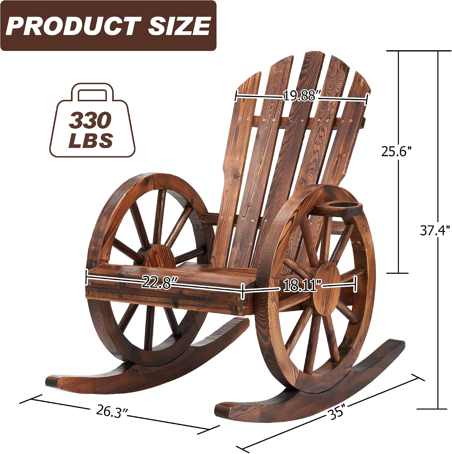 Spurgehom Outdoor Wood Rocking Chair, Patio Decor Yard Glider Rocking Chairs with Slatted Design, Adirondack Rocking Chair for Porch Lawn Garden Balcony Poolside, Brown