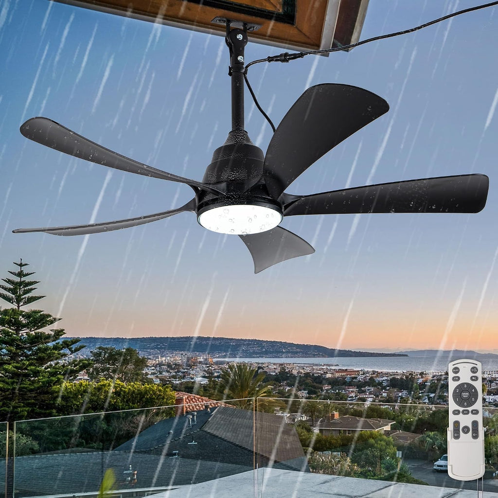 42 Inch Waterproof Outdoor Ceiling Fans with Lights Gazebo Fan for Outdoor Hanging DC Motor 6-Speed Reversible Timer 3 Color Dimmable LED Light Plug-in Ceiling Fan Outside for Patios Porch