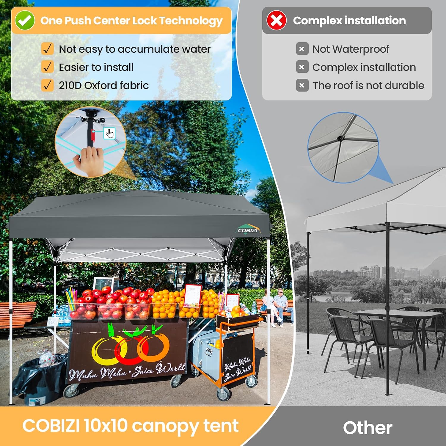 COBIZI Canopy Tent 10x10 Pop Up Outdoor Canopies with 4 Sidewalls Waterproof Commercial Instant Gazebo Tents for Party Patio Backyard with 4 Sandbags, 4 Stakes & 8 Ropes, Gray