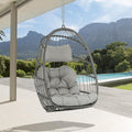Brafab Wicker Rattan Hammock Egg Swing Chair with Hanging Chain, Aluminum Frame and UV Resistant Cushion, Indoor Outdoor Bedroom Patio Porch Foldable Camping Chair (Without Stand)