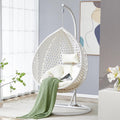 JUFU Egg Swing Chair with Stand, Hanging Egg Chair, White, Modern, Indoor/Outdoor, Relaxing, Lightweight, Space Saving, Foldable
