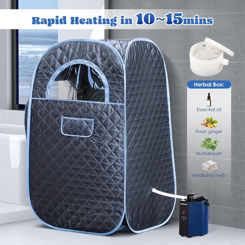 Moongiantgo Portable Sauna Steamer, 3L Locking Steamer Machine with Remote Control, 1300W Stainless Steel Pot for Home Spa Fumigation Mini Steam Generator, 6 Timer, 9 Temperature Levels, 110V