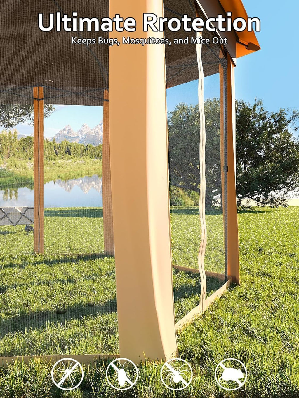 13x13FT Pop Up Gazebo Screen Tent,Hexagonal Instant Gazebo Tent with Mosquito Netting Outdoor Canopy,6 Sided Sun Shelter with Mesh Netting,Pavilion Tents for Lawn, Garden, Backyard & Patio Furniture