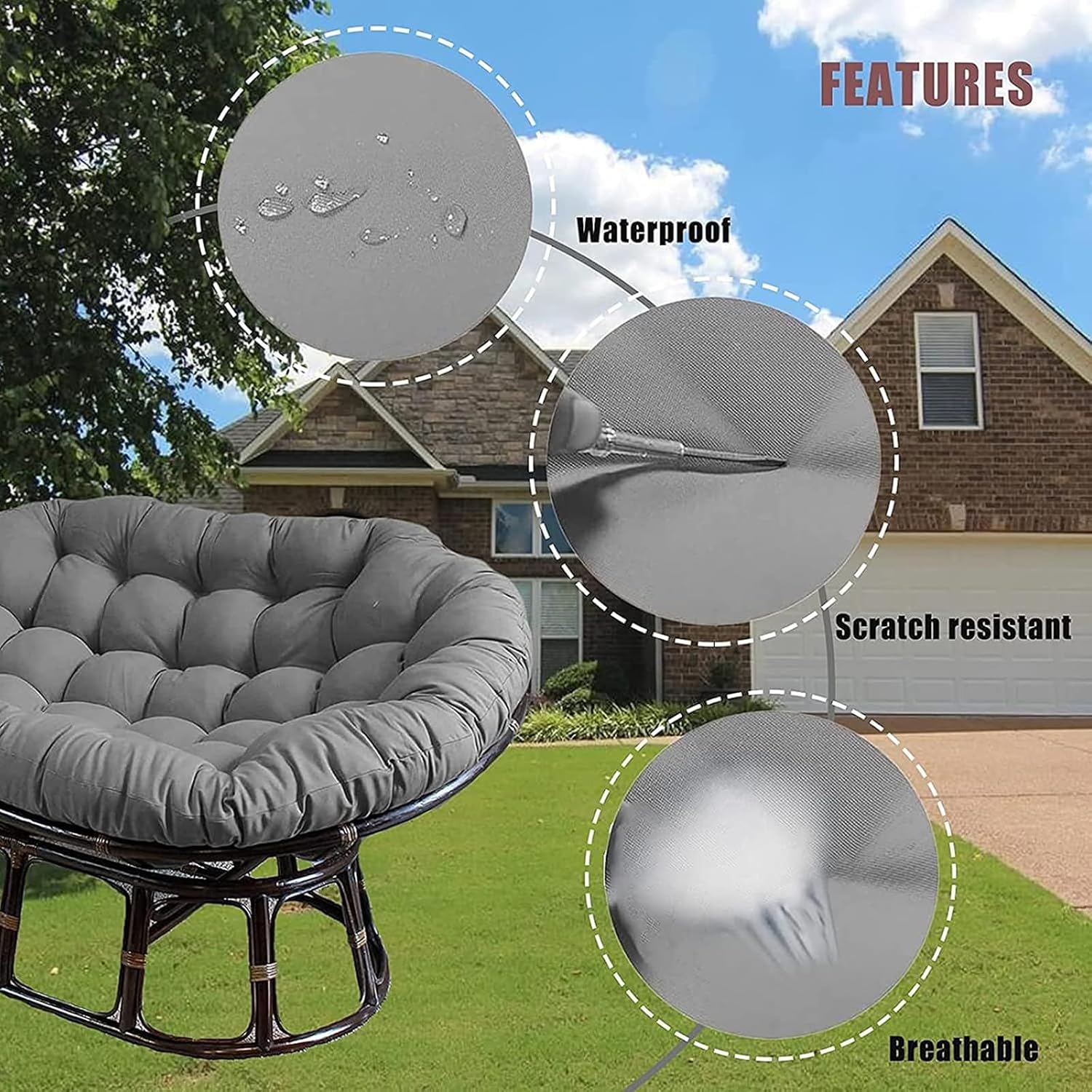 ZTGL C,1 pc 170x120cm, Large Water Proof Papasan Chair Cushion, Thicken Indoor Outdoor Rocking Chair Cushion, Rattan Hanging Basket Cushion, 2 Person Egg Nest Replacement Pad