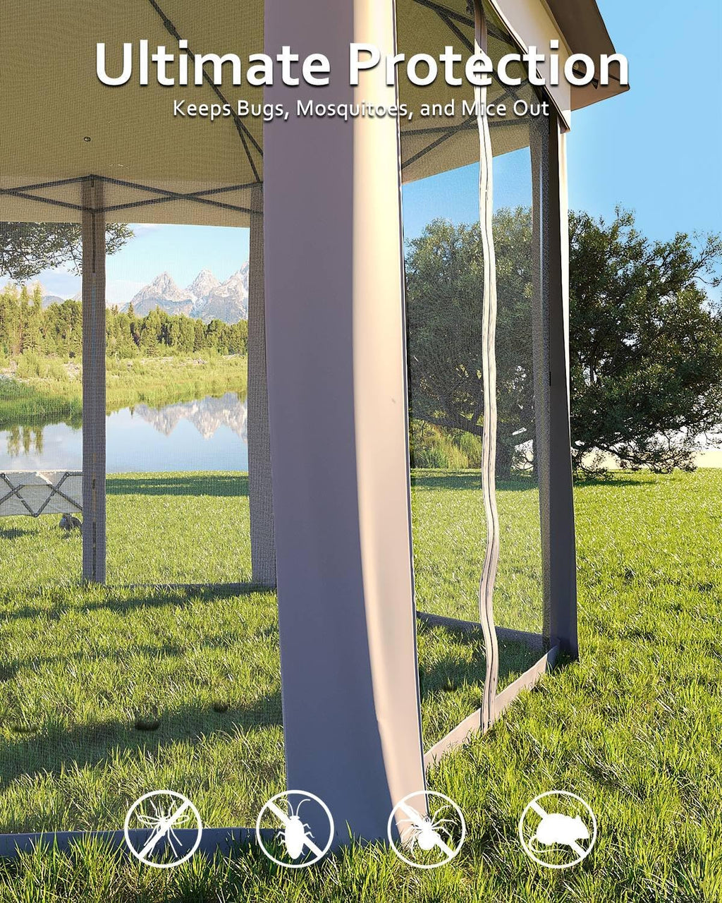 Pop Up Gazebo 13x13, Outside Canopy Tent-6 Side with Mosquito Netting, One Push Setup for Backyard Patio Garden Activities-Gray